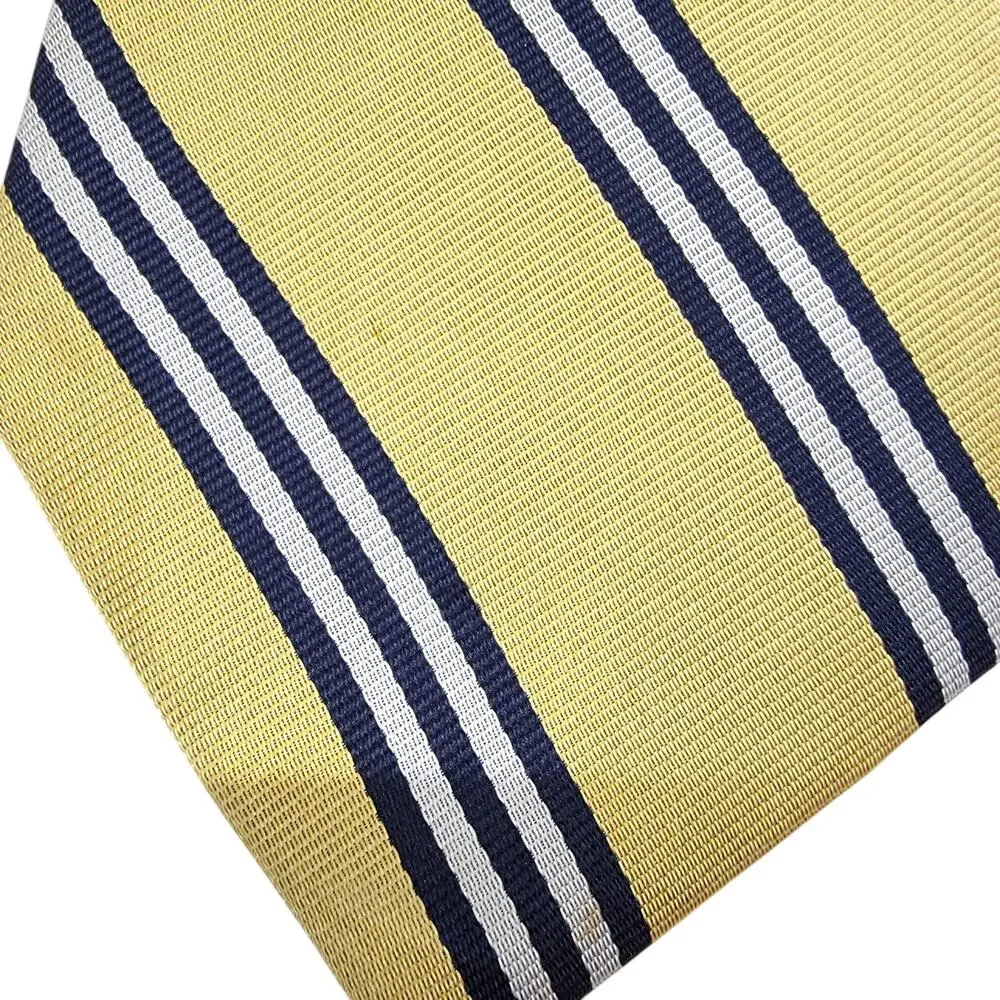Brooks Brothers Makers Silk Necktie Yellow Navy Striped Repp Woven England USA